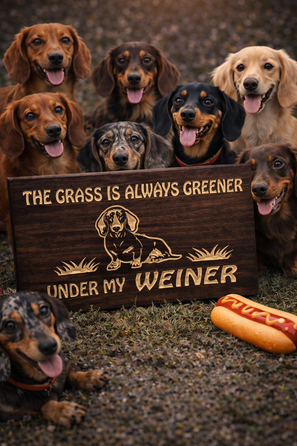 “The Grass Is Always Greener Under My Weiner” | Wiener Dog Wall Décor & Dog Lover Gift