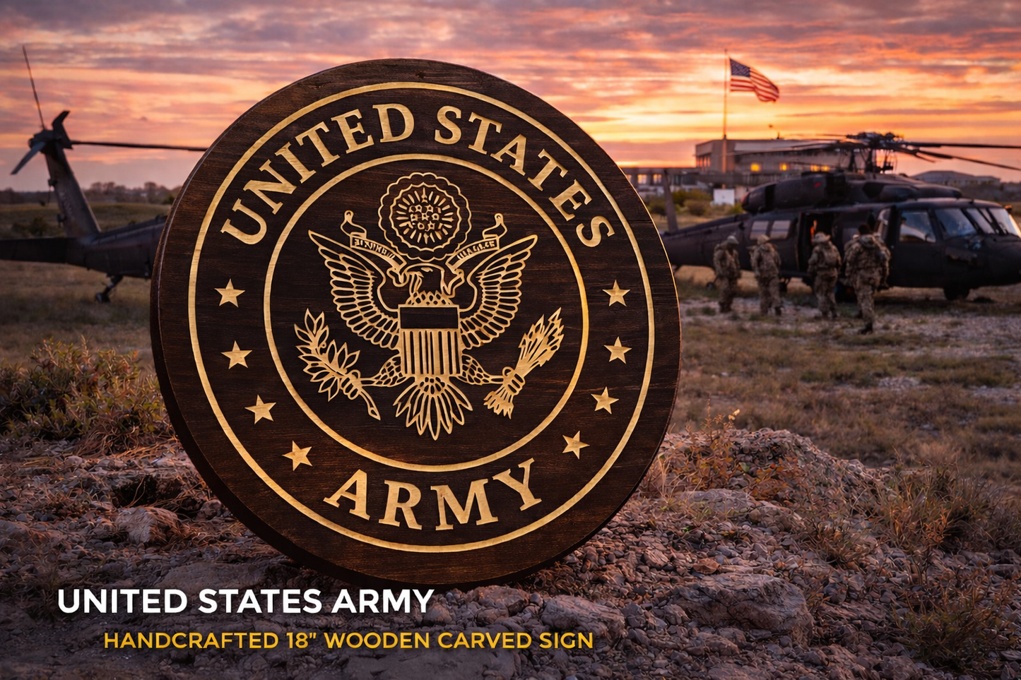 United States Army 18" Wooden Carved Sign