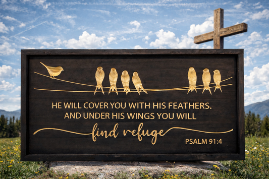 Psalm 91:4 Wooden Wall Sign | Christian Rustic Home Dec