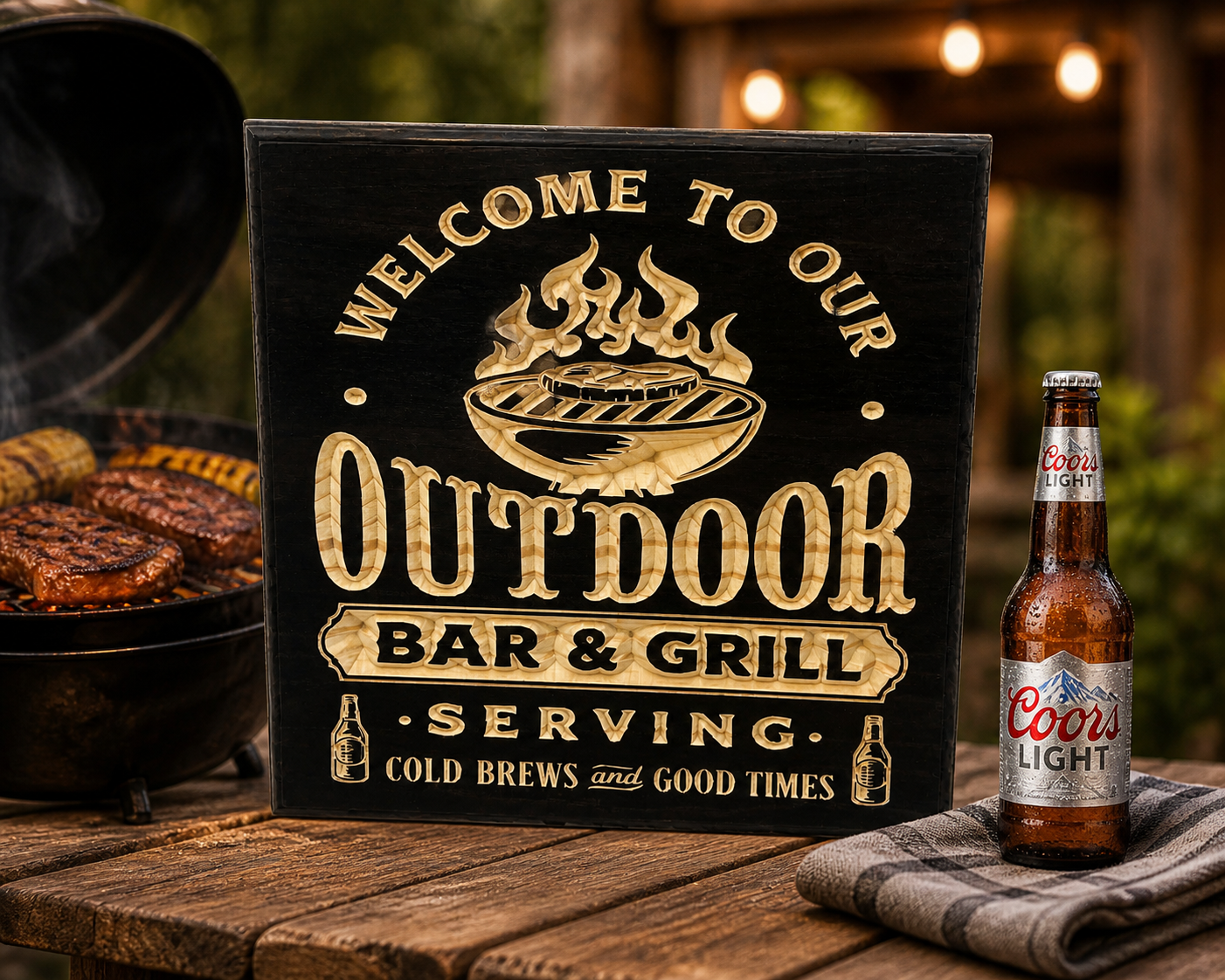 Outdoor Bar & Grill Wooden Sign