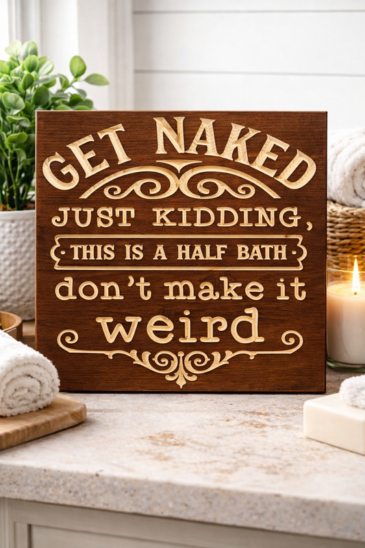 "Get Naked – Just Kidding, This Is a Half Bath" Funny Bathroom Sign 12x12