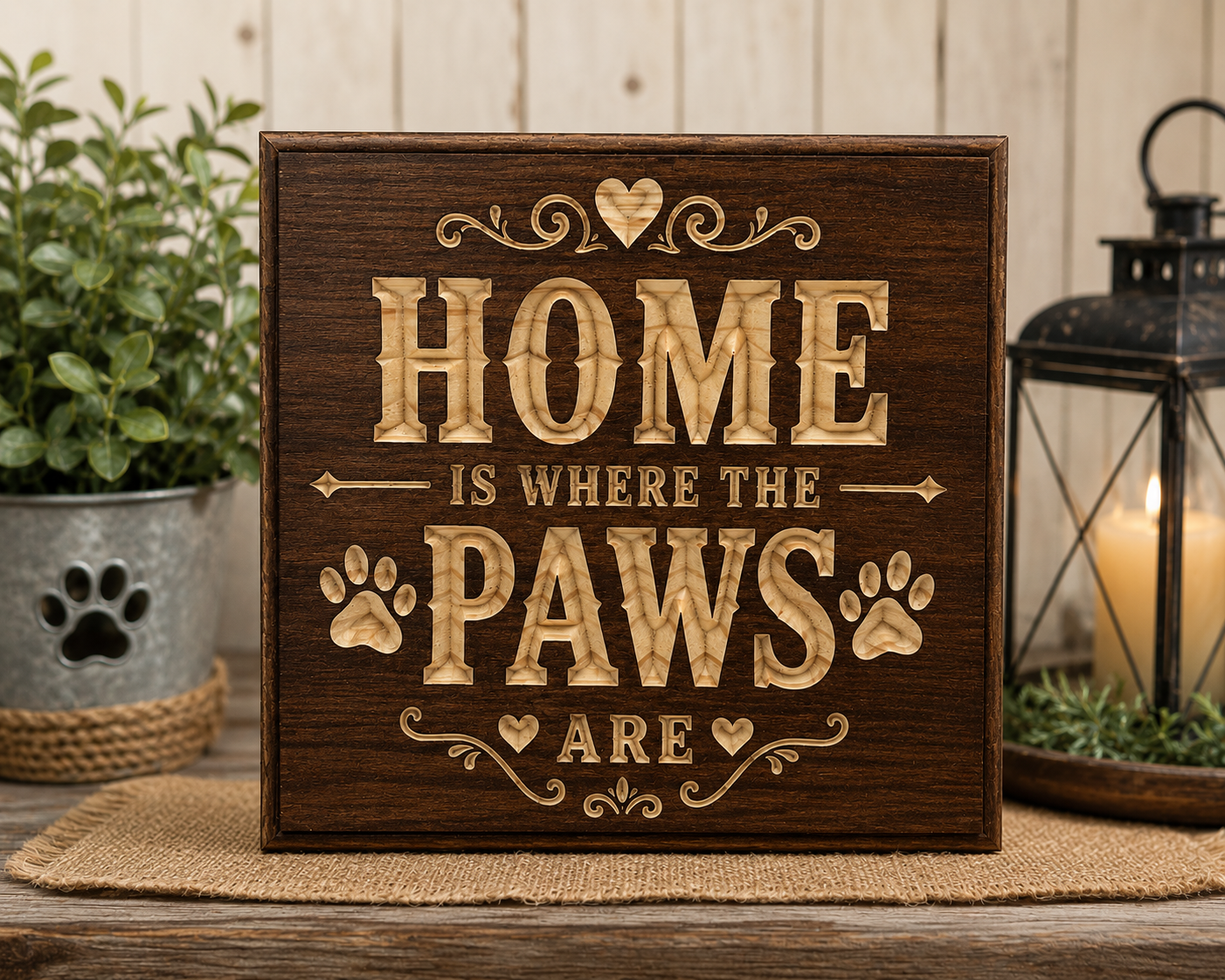 Home Is Where the Paws Are | Rustic Wooden Dog Lover Sign | Farmhouse Pet Wall Decor