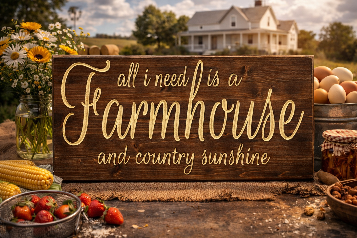 All I Need Is a Farmhouse and Country Sunshine – 12x24 Wooden Sign