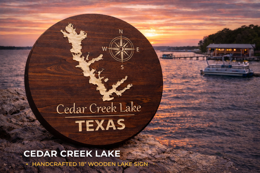 Cedar Creek Lake Wooden Map Sign 24 " – Texas