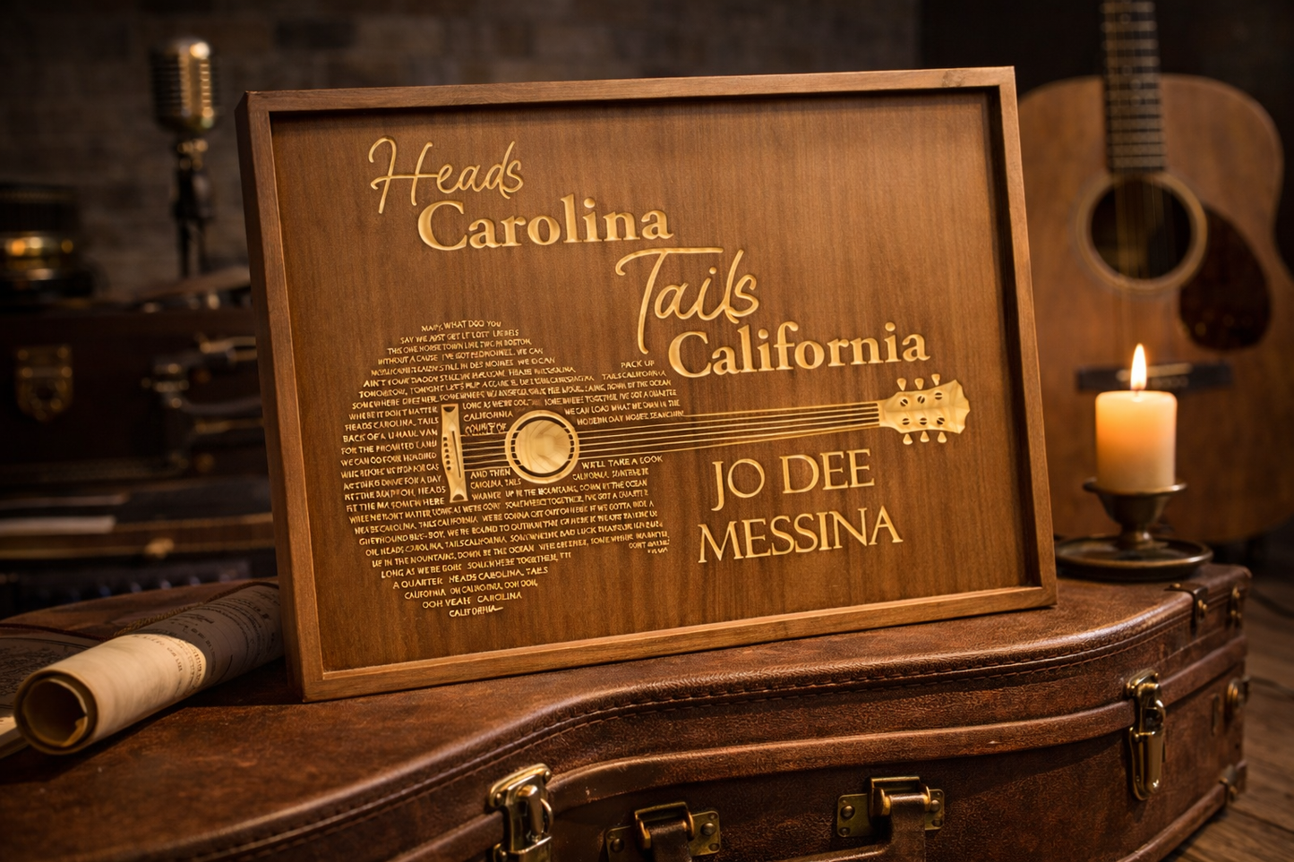 Jo Dee Messina “Heads Carolina, Tails California” Guitar Wooden Sign – 18"x24"