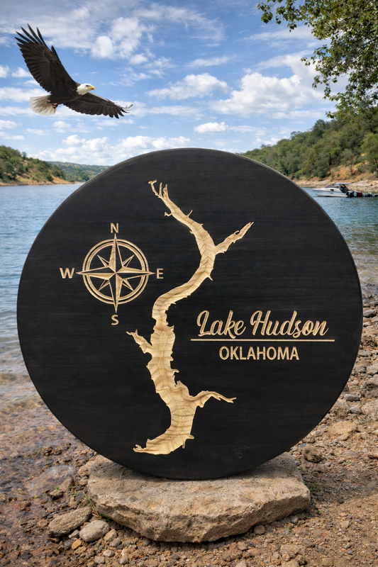 Lake Hudson Oklahoma Wooden Wall Sign 18" – Custom Lake Map Decor
