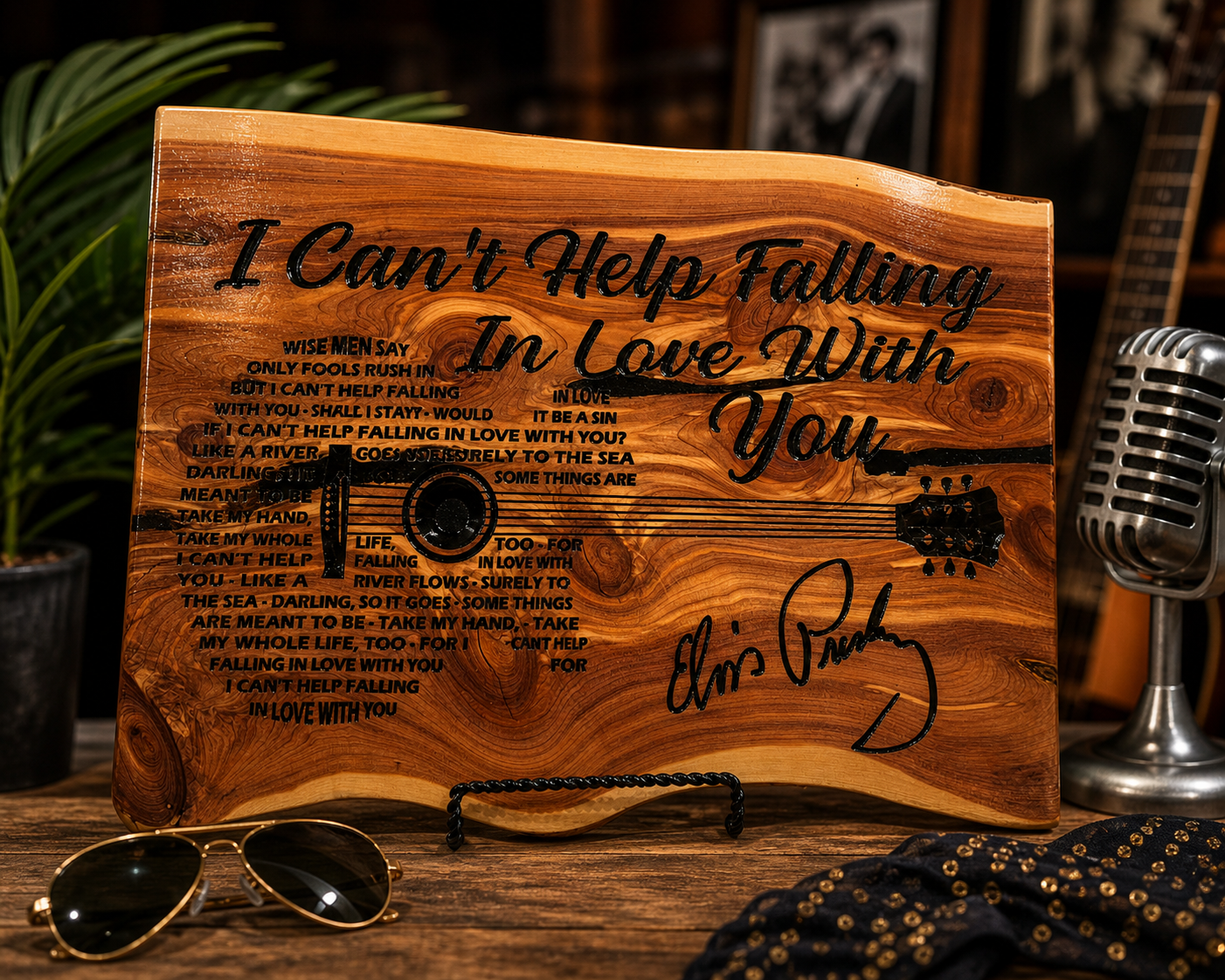 “Can’t Help Falling in Love” Wooden Guitar Sign