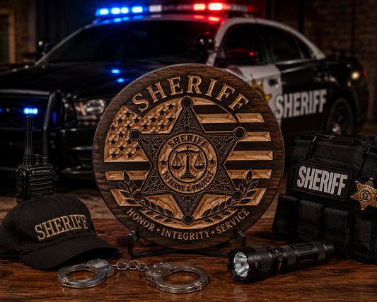 18" Sheriff Wooden Wall Sign | Handcrafted Sheriff Badge | Law Enforcement Decor | Deputy Sheriff Gift | Rustic American Flag Sign