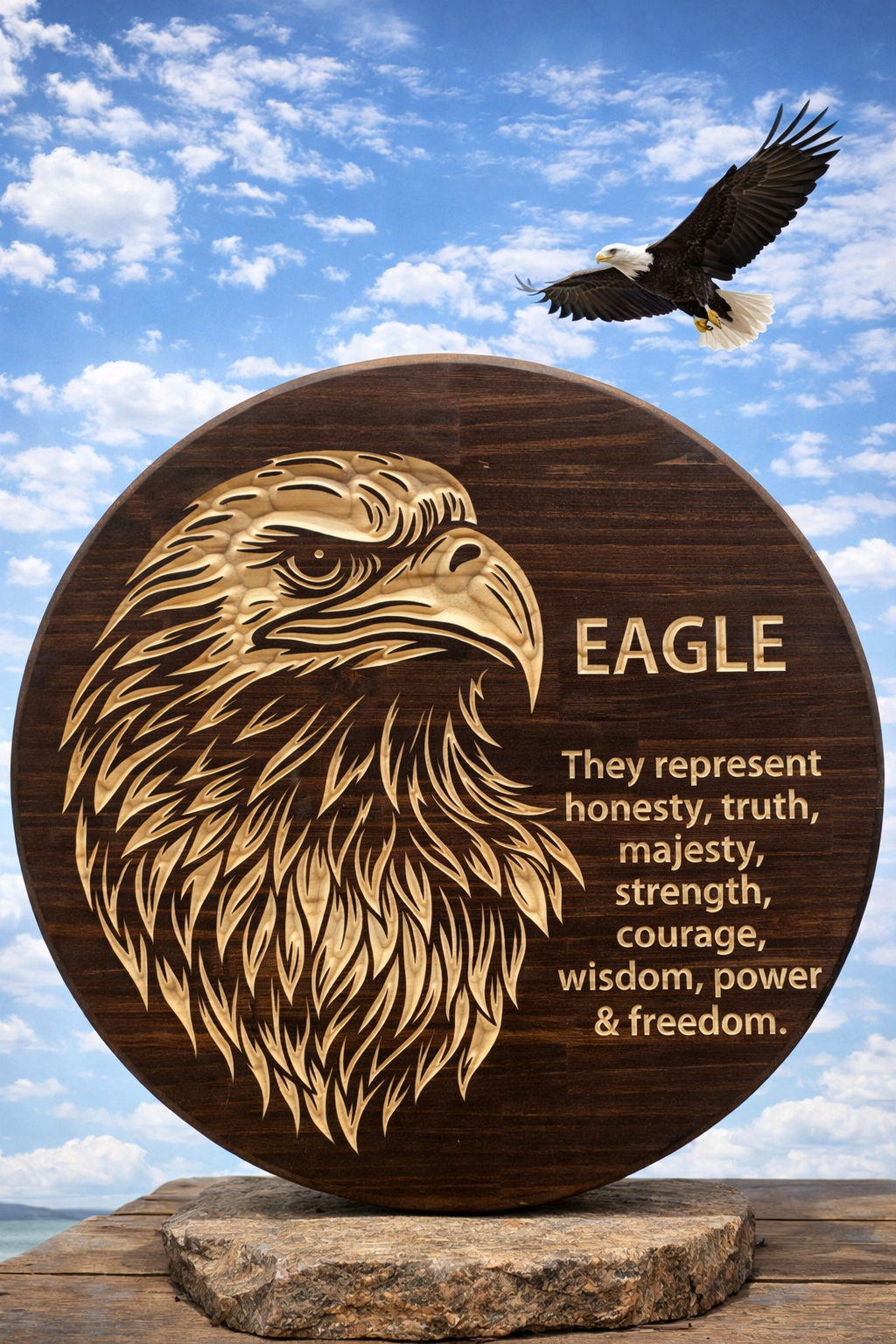 Eagle Courage Wooden Wall Sign 24" – Inspirational Rustic Home Decor