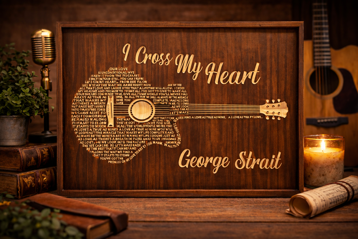 George Strait “I Cross My Heart” Guitar Lyrics Wooden Sign – Rustic Country Wall Art
