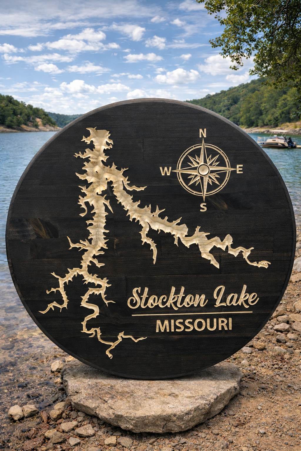 Stockton Lake Missouri Wooden Wall Sign 24" – CNC Carved Lake Map Decor