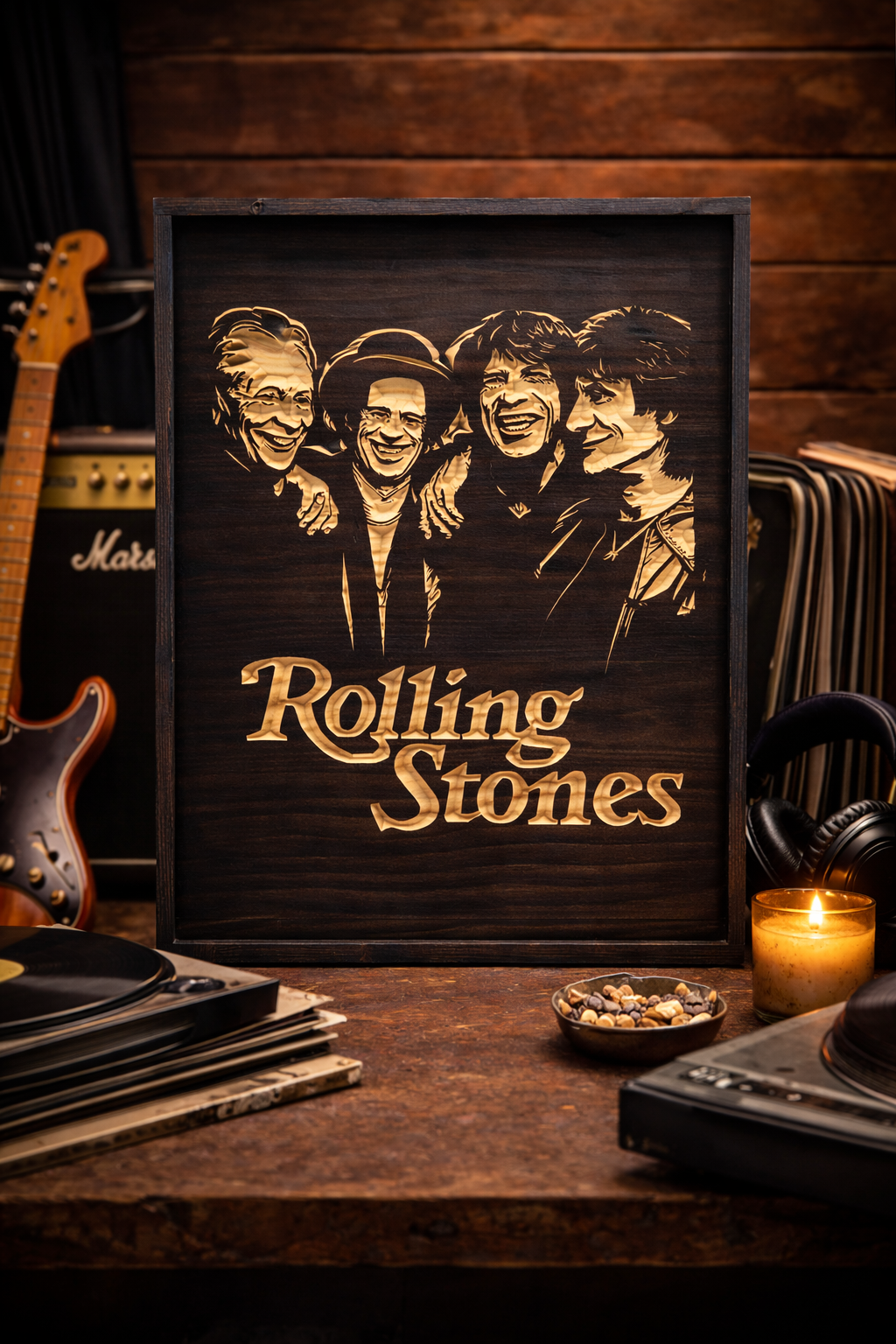 Rolling Stones Wooden Wall Art Sign – Handcrafted Rock & Roll Band Tribute