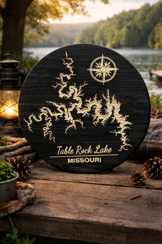 Table Rock Lake Missouri Wooden Map Sign – CNC Carved Lake Wall Art