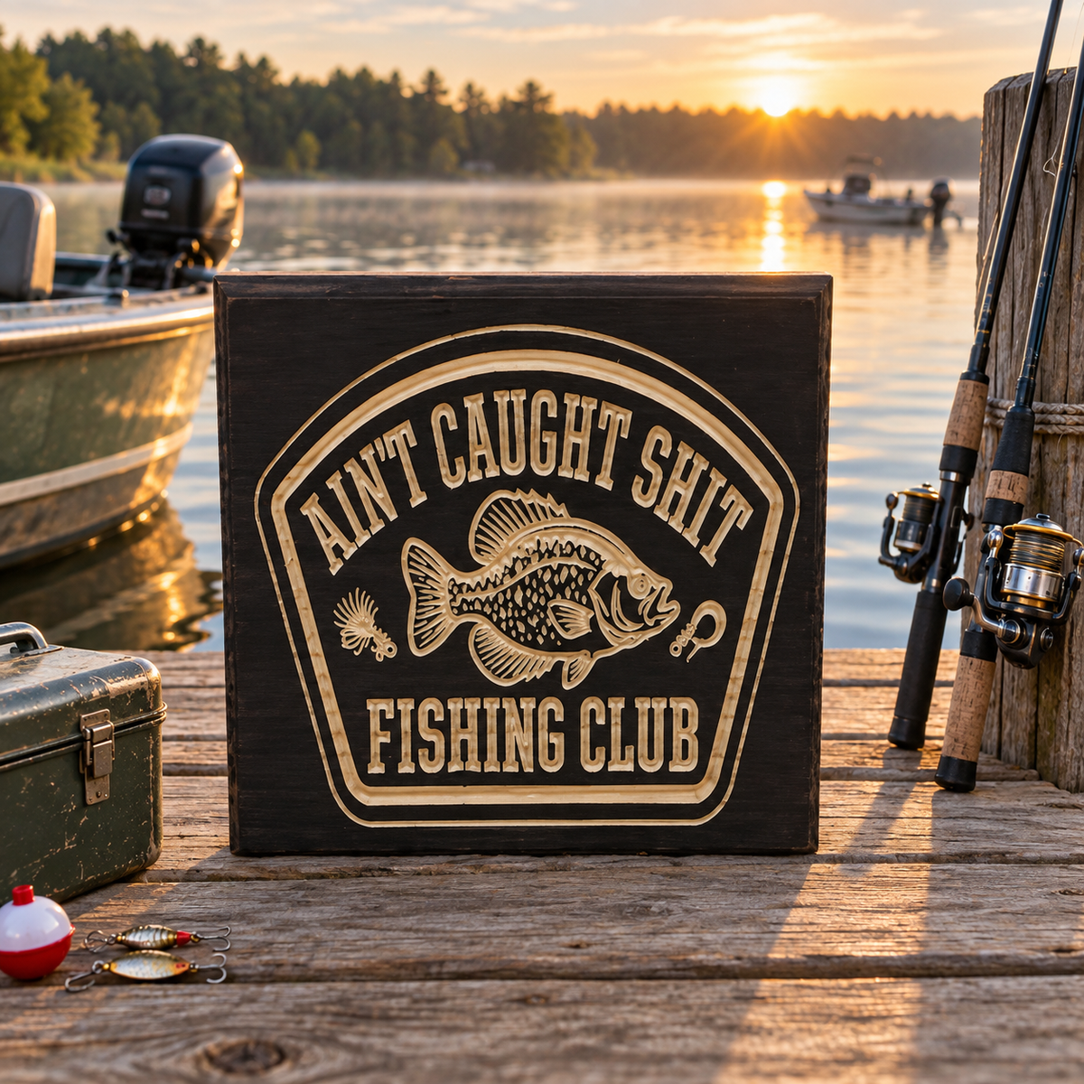 Ain’t Caught Shit Fishing Club Sign – Funny Carved Wooden Fishing & Lake House Décor