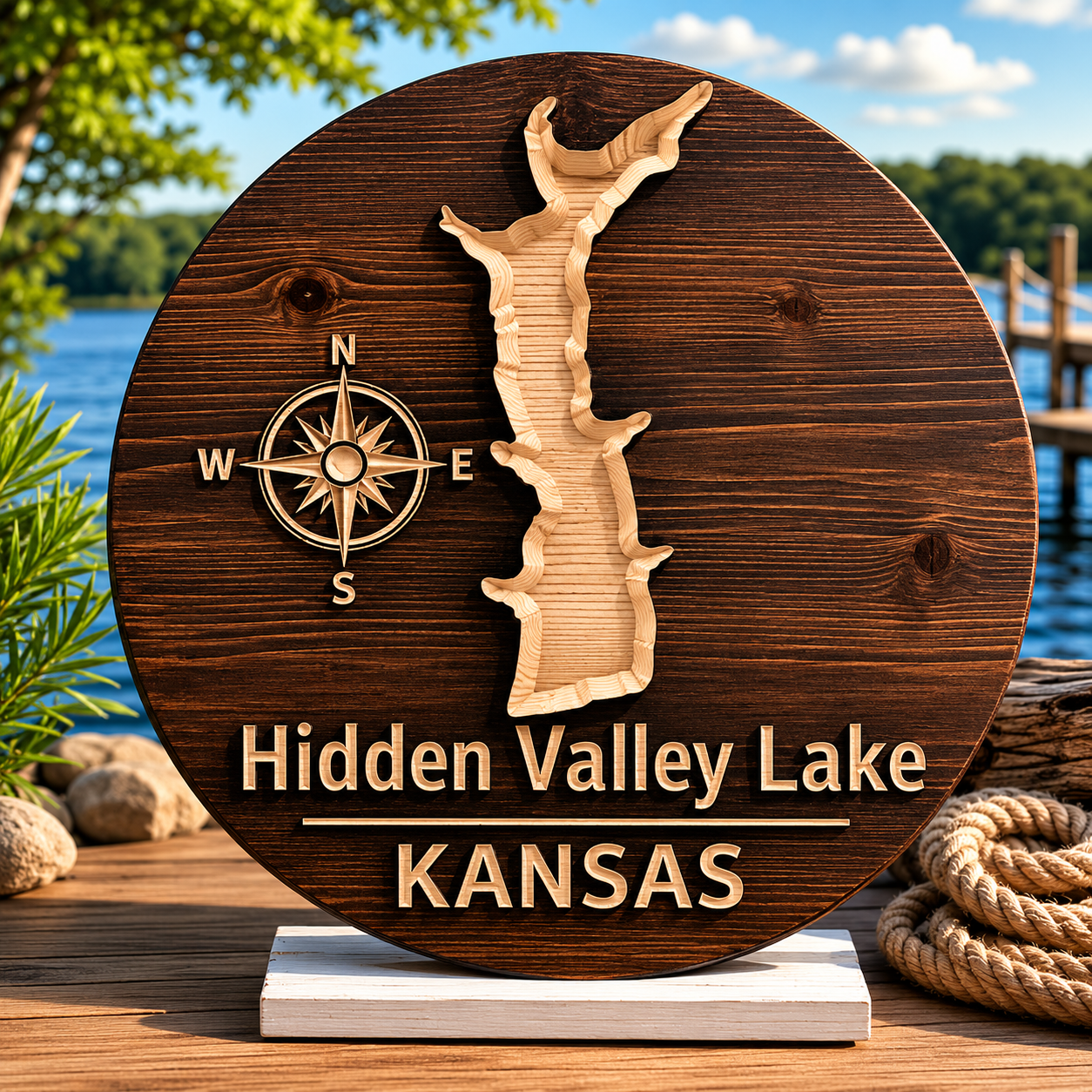 Hidden Valley Lake Kansas Wood Sign | Custom Lake House Wall Decor 18"