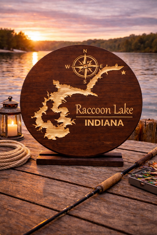 Raccoon Lake Indiana Wooden Map Sign 18"