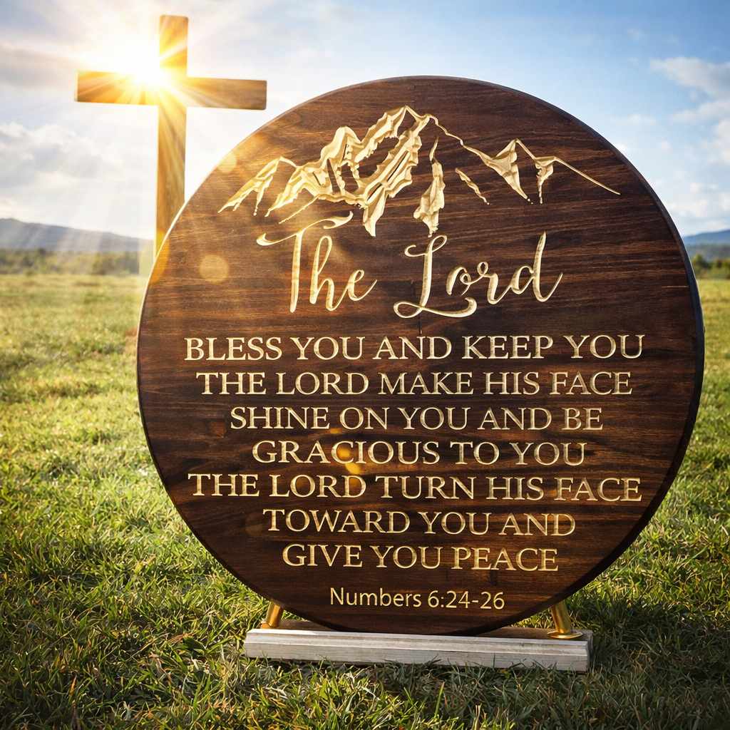Numbers 6:24–26 Wooden CNC-Carved Scripture Sign 24" – Christian Wall Décor