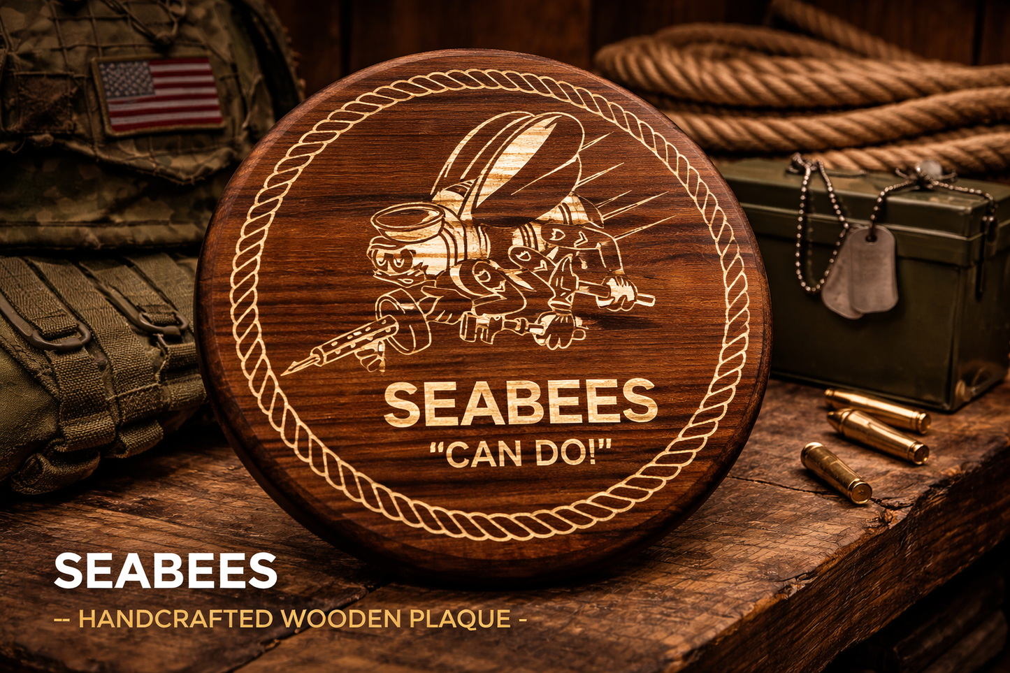 Seabees “Can Do!” Wooden Sign – Handcrafted Military Wall Decor