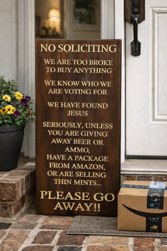 No Soliciting Wooden Sign 12x24 – Funny Front Door Porch Decor