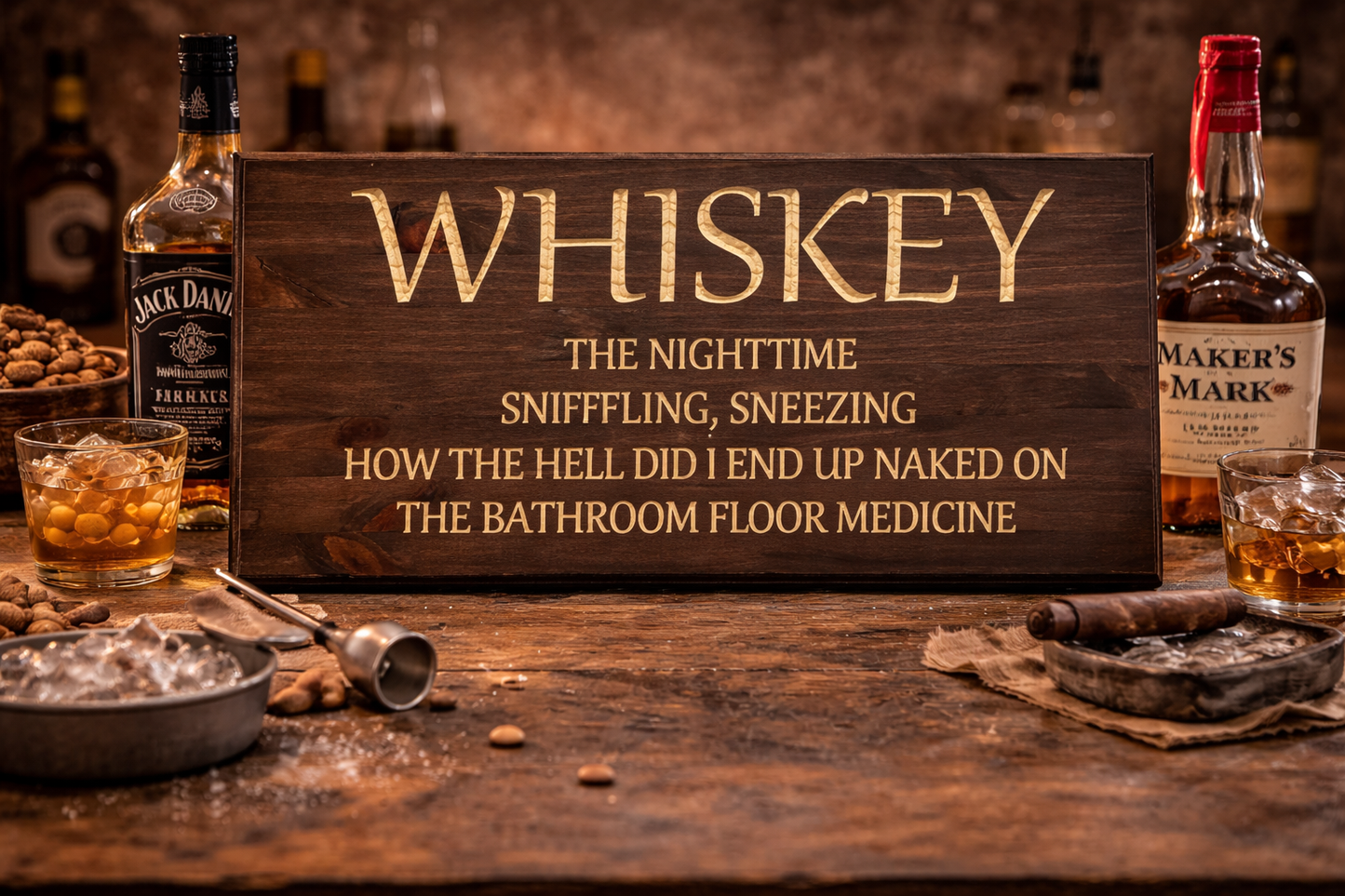 Whiskey Wooden Sign – Funny Bar & Man Cave Wall Decor 12x24