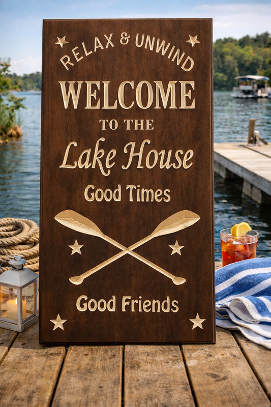Relax & Unwind – Welcome to the Lake House Wooden Sign 12 x24