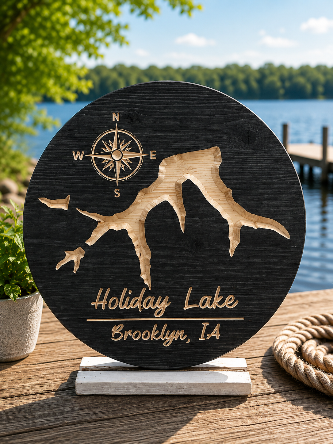 Holiday Lake Iowa Wood Sign | Custom Lake House Wall Decor 24"
