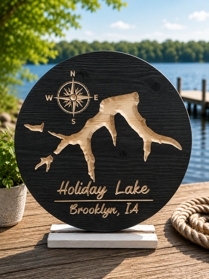 Holiday Lake Iowa Wood Sign | Custom Lake House Wall Decor 24"
