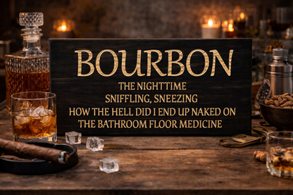 Bourbon Wooden Sign – Funny Bar & Man Cave Wall Decor 12 x 24