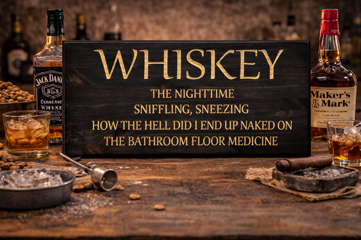Whiskey Wooden Sign – Funny Bar & Man Cave Wall Decor 12x24