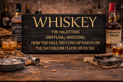 Whiskey Wooden Sign – Funny Bar & Man Cave Wall Decor 12x24