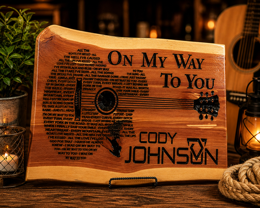 “On My Way To You” Wooden Guitar Sign