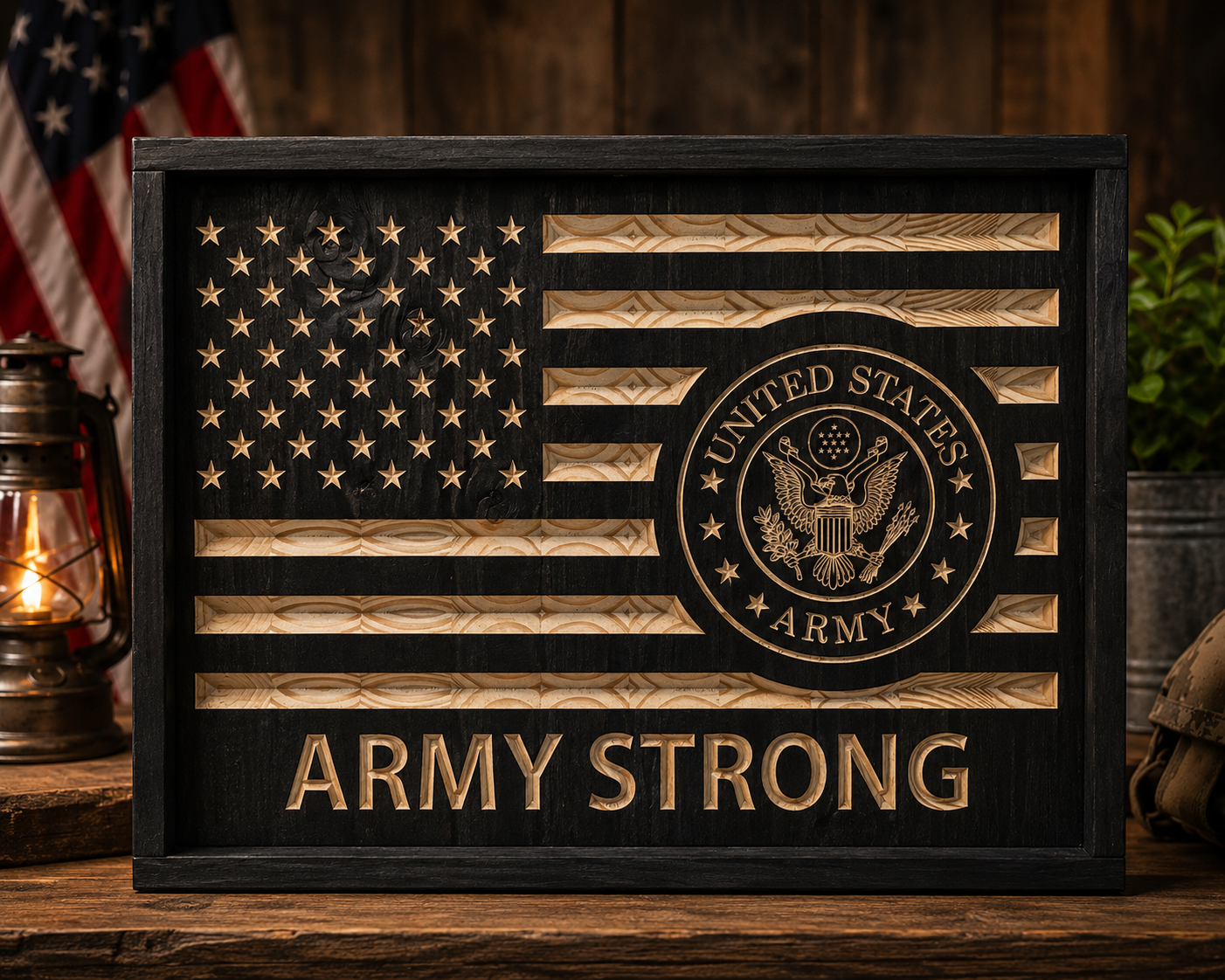 Army Strong Wooden Flag Sign – Handcrafted U.S. Army Wall Art