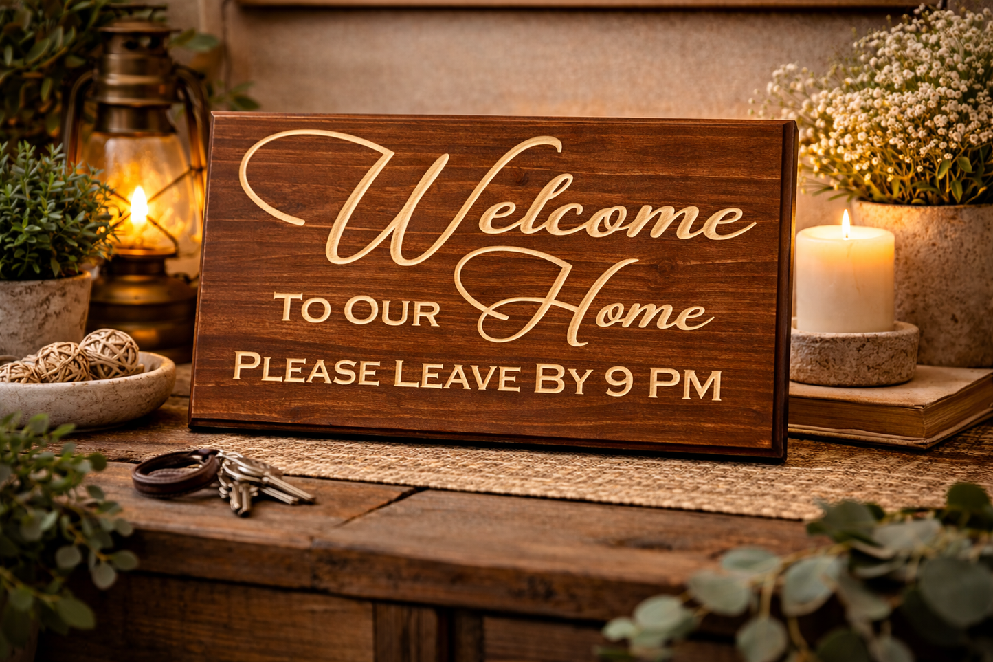 Welcome to our home please leave by 9