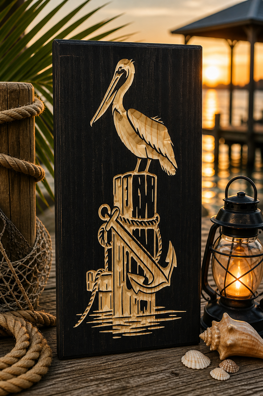 Coastal Pelican Wooden Sign