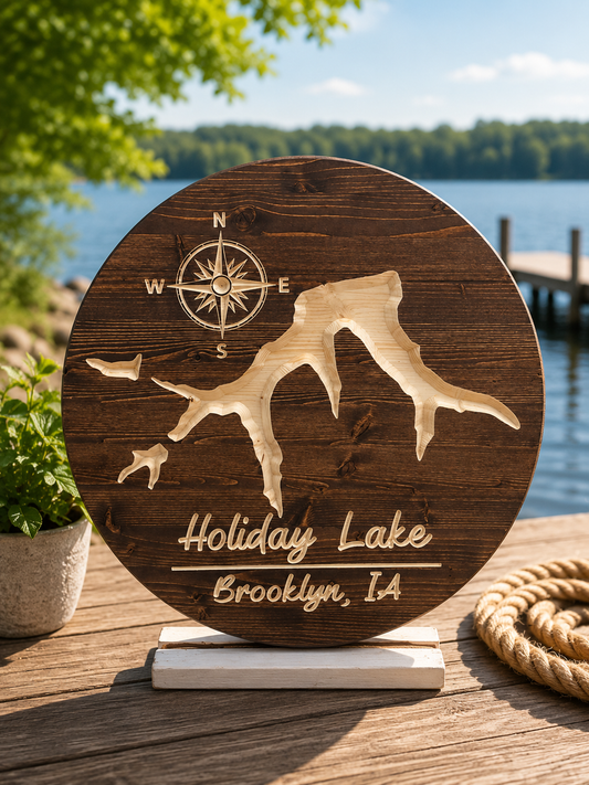 Holiday Lake Iowa Wood Sign | Custom Lake House Wall Decor 18"
