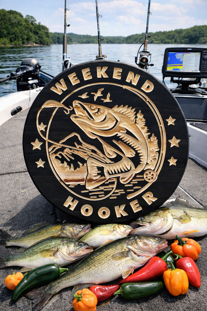 Weekend Hooker” – 15" Wooden Fishing Sign