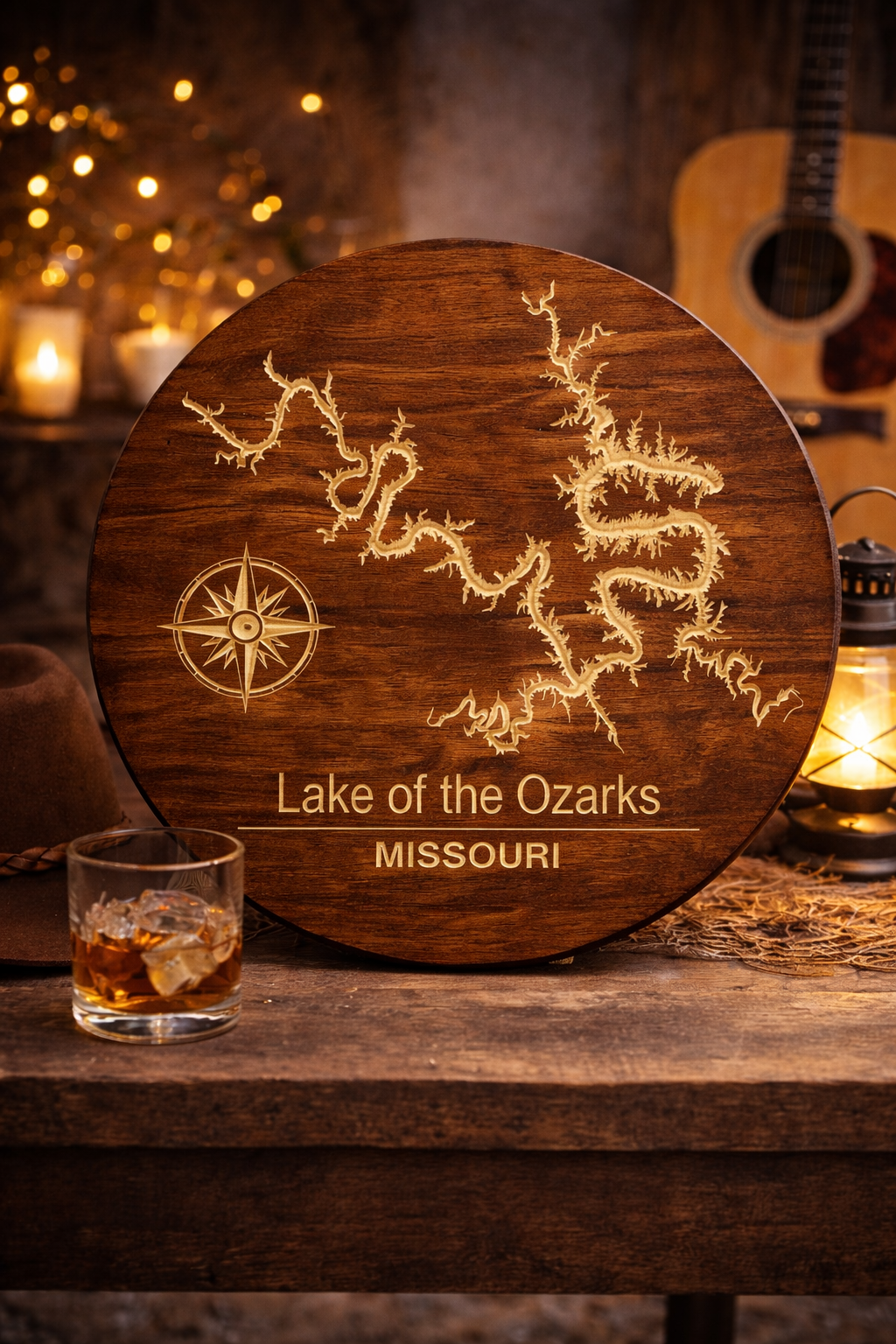 Lake of the Ozarks, Missouri – Handcrafted Wooden Lake Map Sign 18"