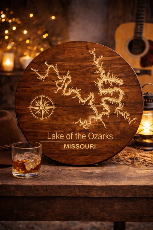 Lake of the Ozarks Wooden Sign – Missouri Lake Map Wall Art, Custom CNC Carved Rustic Lake House Decor