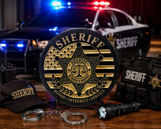18" Sheriff Wooden Wall Sign | Handcrafted Sheriff Badge | Law Enforcement Decor | Deputy Sheriff Gift | Rustic American Flag Sign