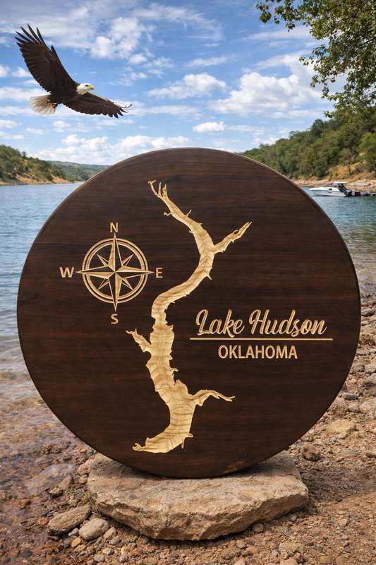 Lake Hudson Oklahoma Wooden Wall Sign 18" – Custom Lake Map Decor