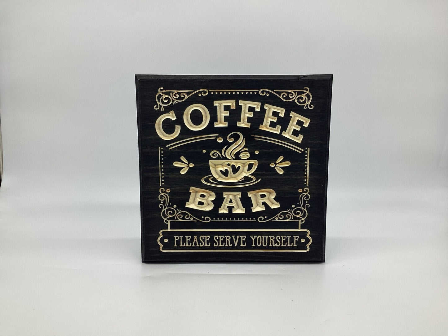 “Coffee Bar Please Serve Yourself” – Wooden Coffee Station Sign