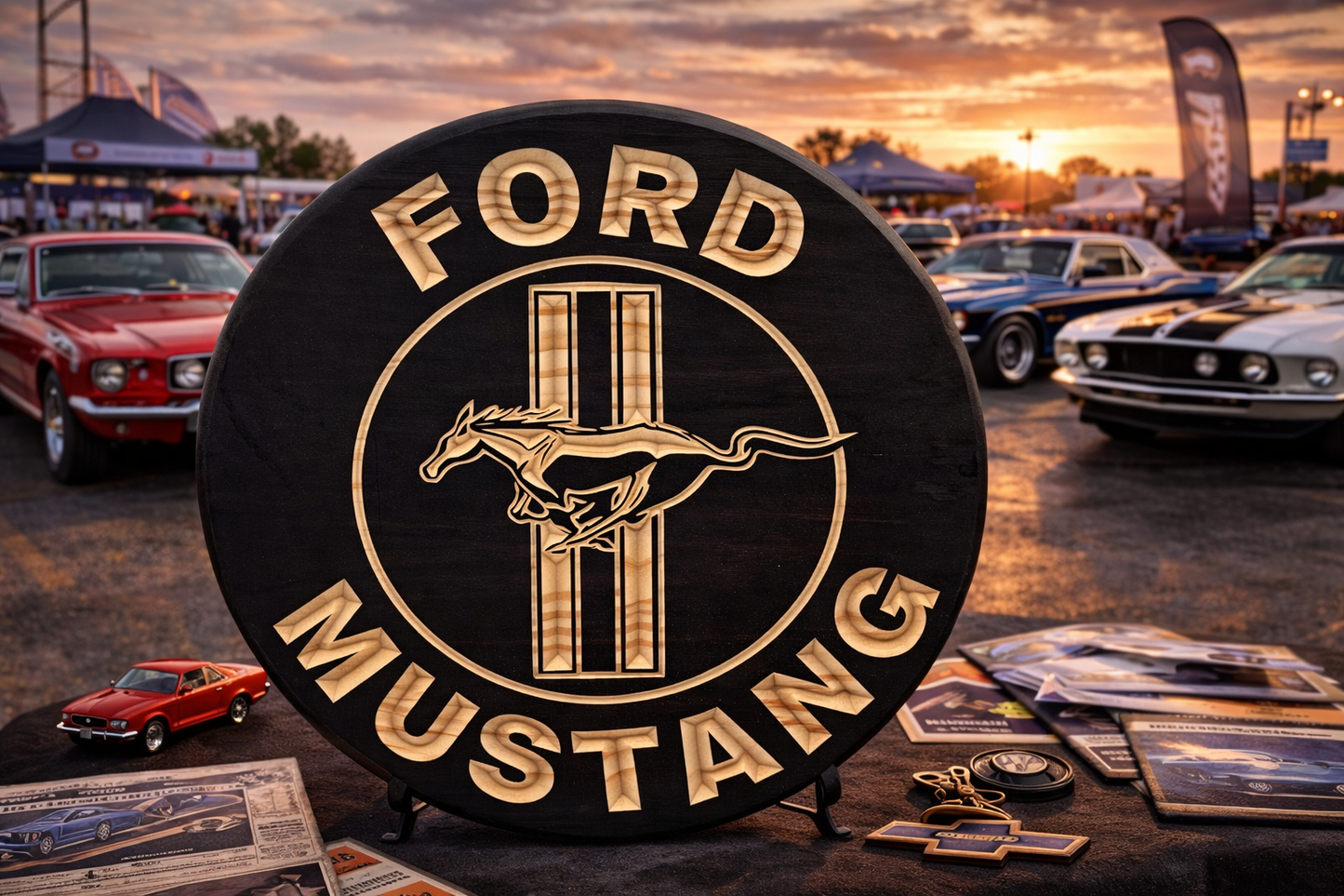 Ford Mustang Wood Logo Sign – 15” Roun