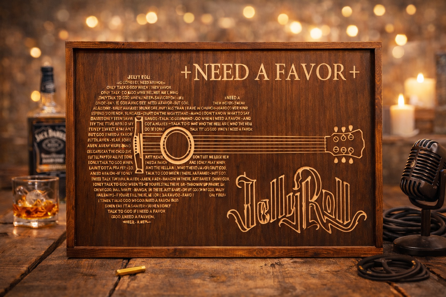 Jelly Roll “Need A Favor” Guitar Lyrics Wooden Sign – 18x24 Rustic Music Wall Art