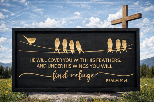 Psalm 91:4 Wooden Wall Sign | Christian Rustic Home Dec