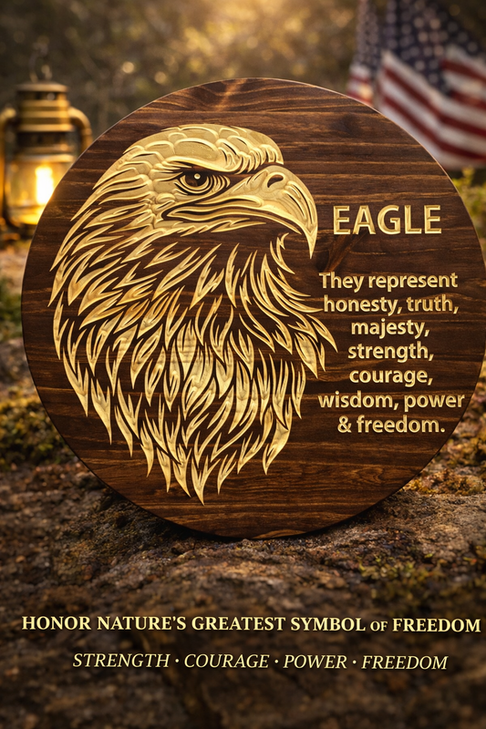 Eagle Courage Wooden Wall Sign 24" – Inspirational Rustic Home Decor