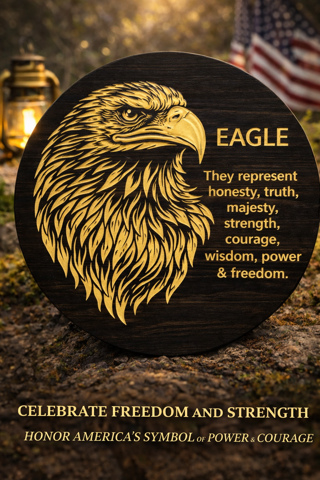 Eagle Courage Wooden Wall Sign 24" – Inspirational Rustic Home Decor