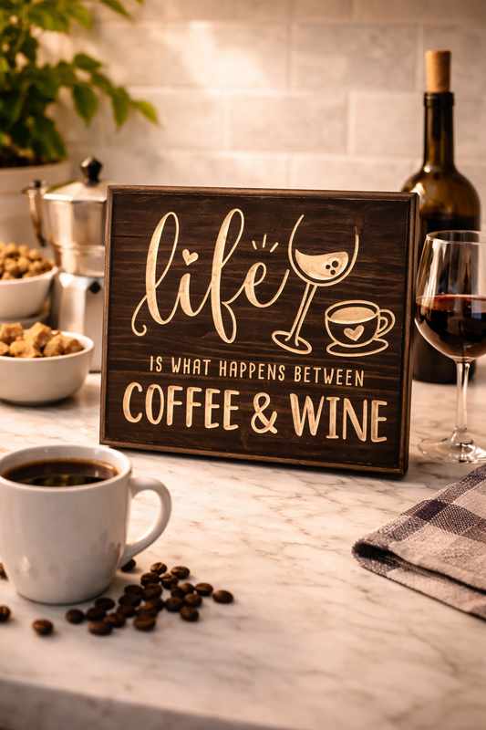 Life is what happens between Coffee & Wine 12x12