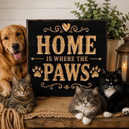 Home Is Where the Paws Are | Personalized Wood Pet Sign | Farmhouse Dog & Cat Wall Decor