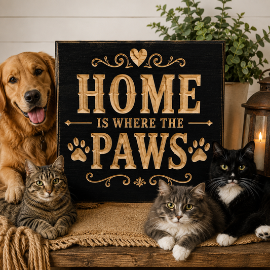 Home Is Where the Paws Are | Personalized Wood Pet Sign | Farmhouse Dog & Cat Wall Decor