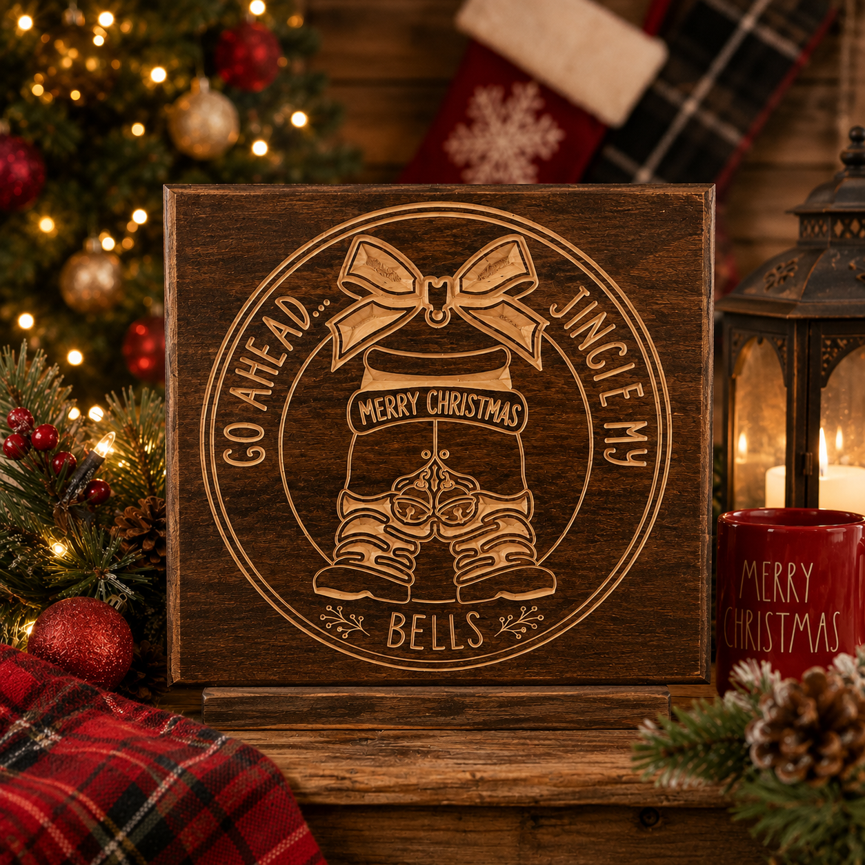 Funny Christmas Sign – Go Ahead Jingle My Bells | Rustic Wooden Holiday Decor